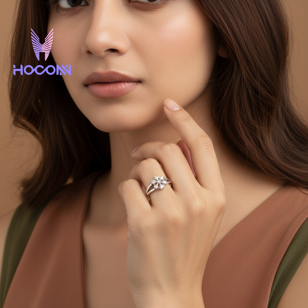 Pear Cut Blossom Silver Ring