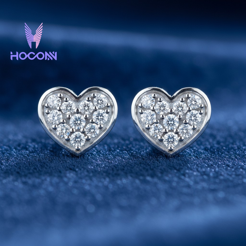 Cluster Heart Diamond 925 Silver Earrings