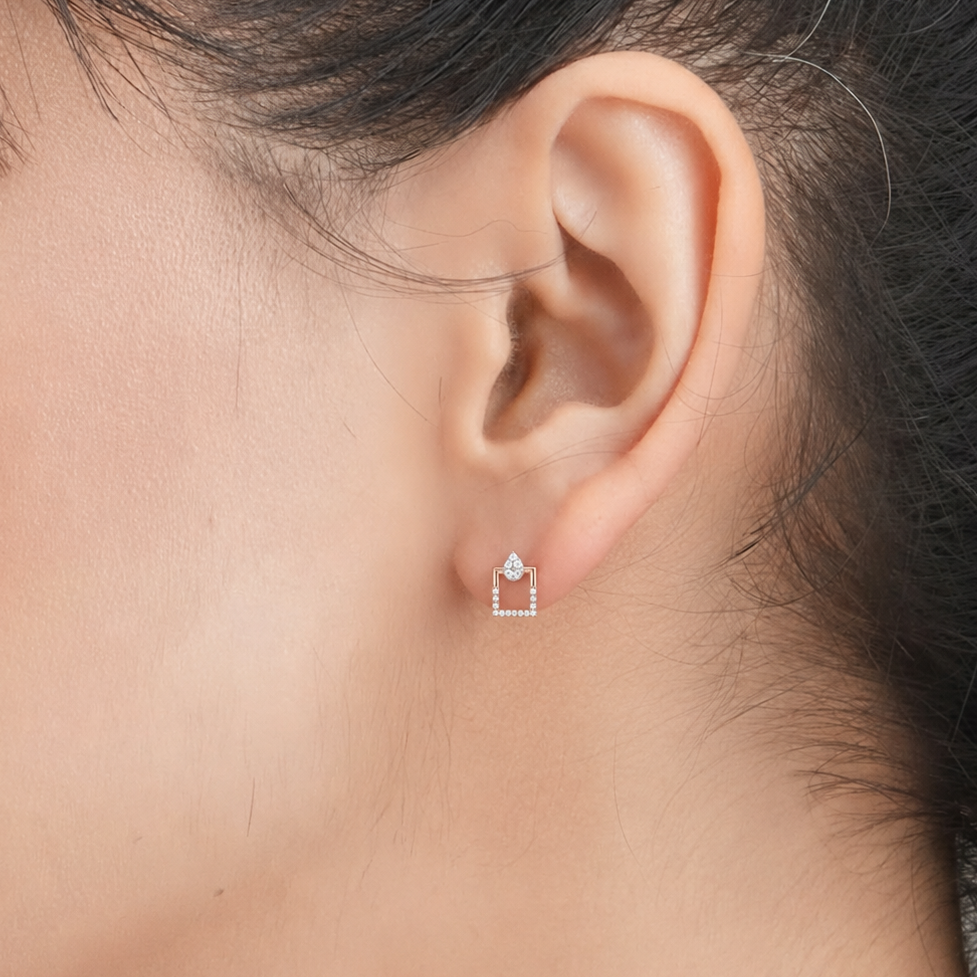 Square Frame 925 Silver Stud Earrings
