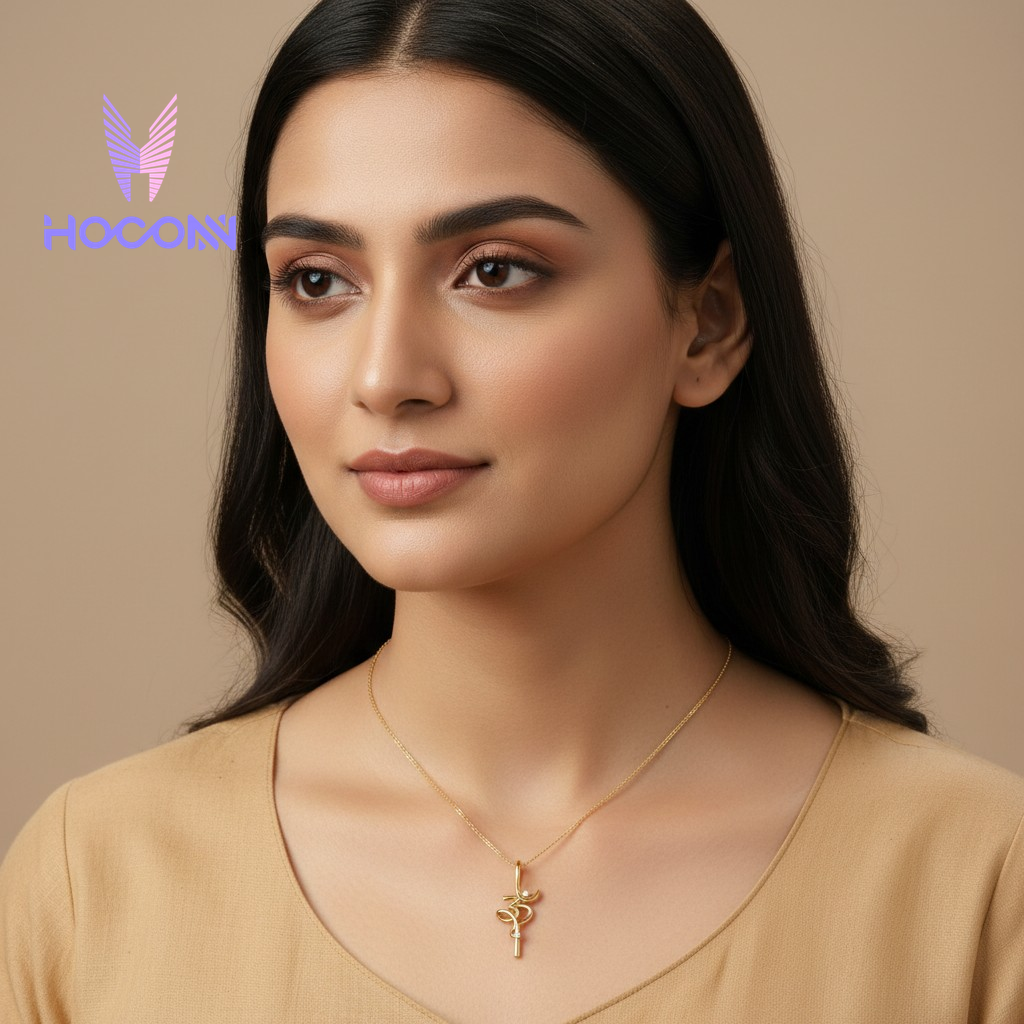 Om Curve Diamond Accent Silver Pendant