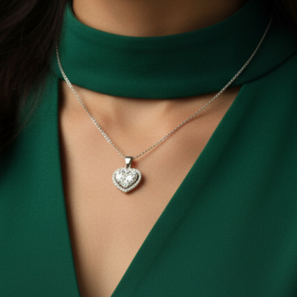 925 Silver Brilliant Heart Cut Diamond Pendant