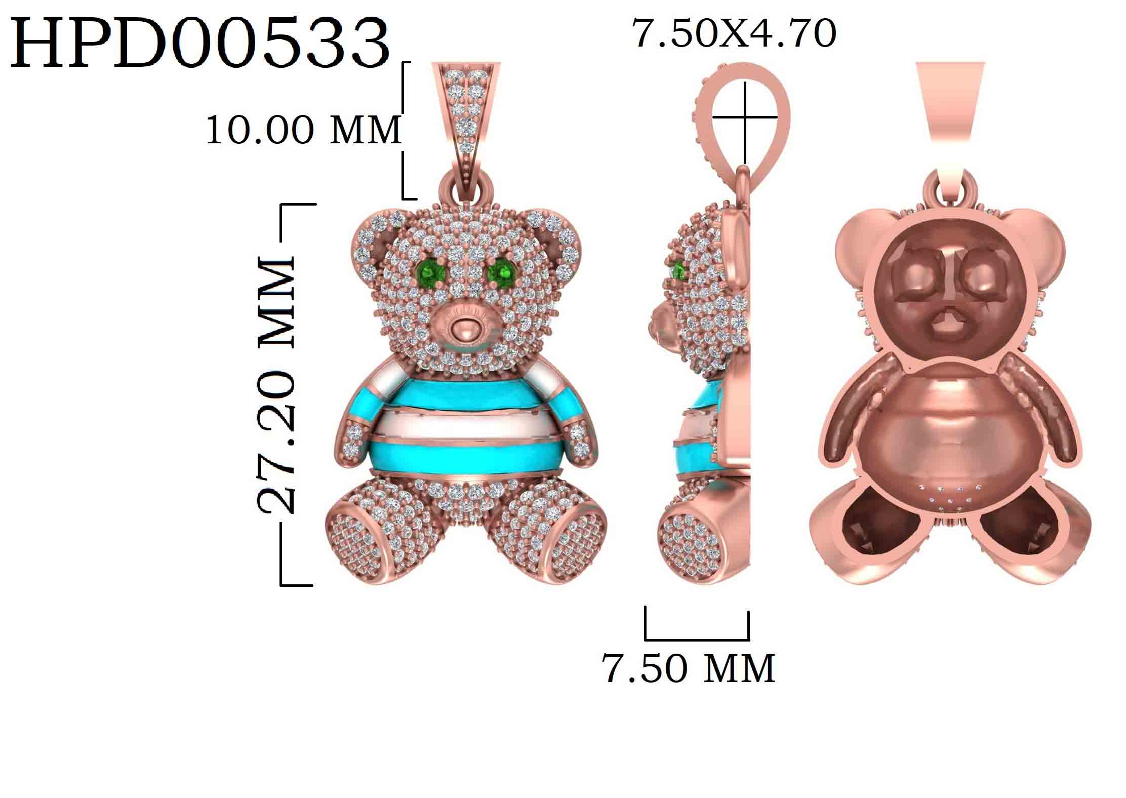 925 Silver Diamond Teddy Silver Pendant