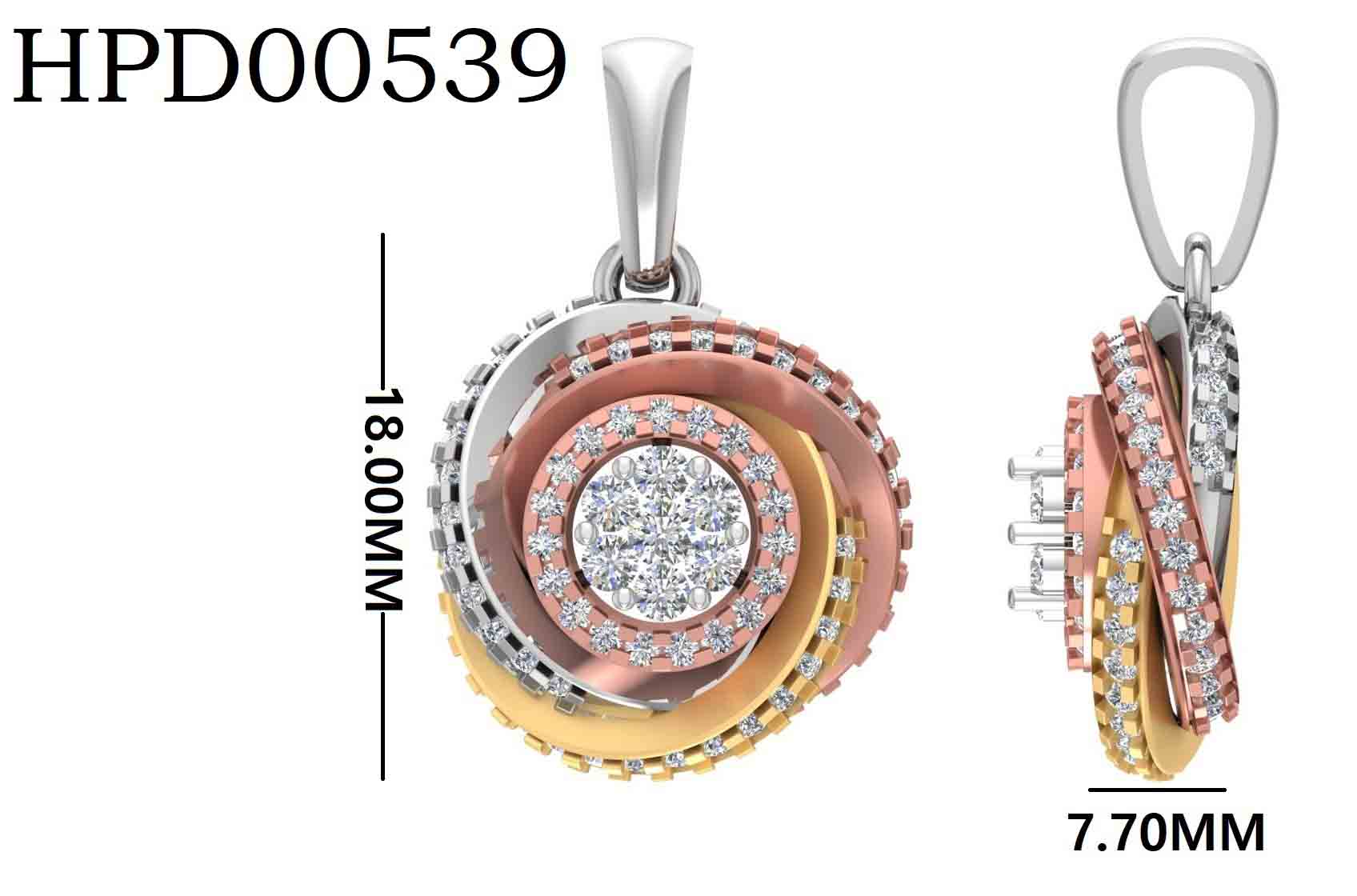 925 Silver Minimal Tri Tone Plated Diamond Penadnt