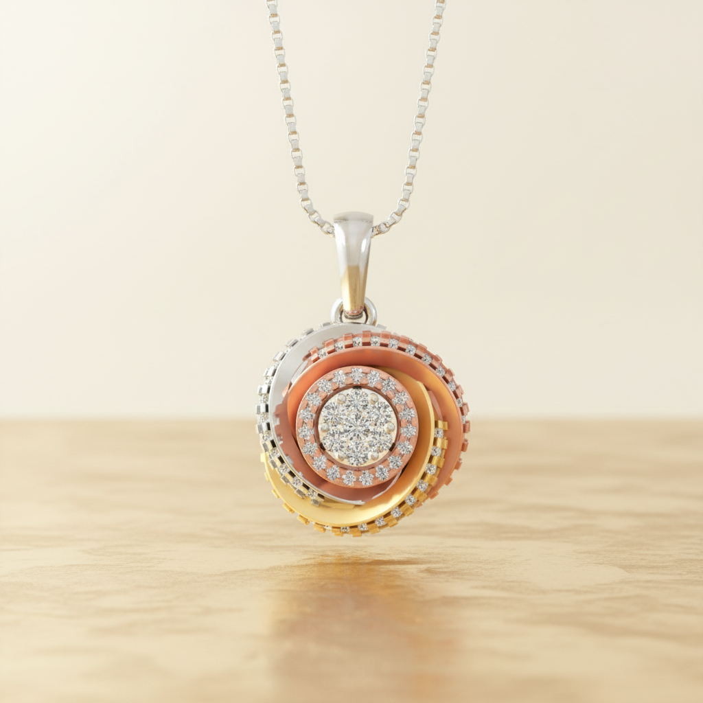 925 Silver Minimal Tri Tone Plated Diamond Penadnt
