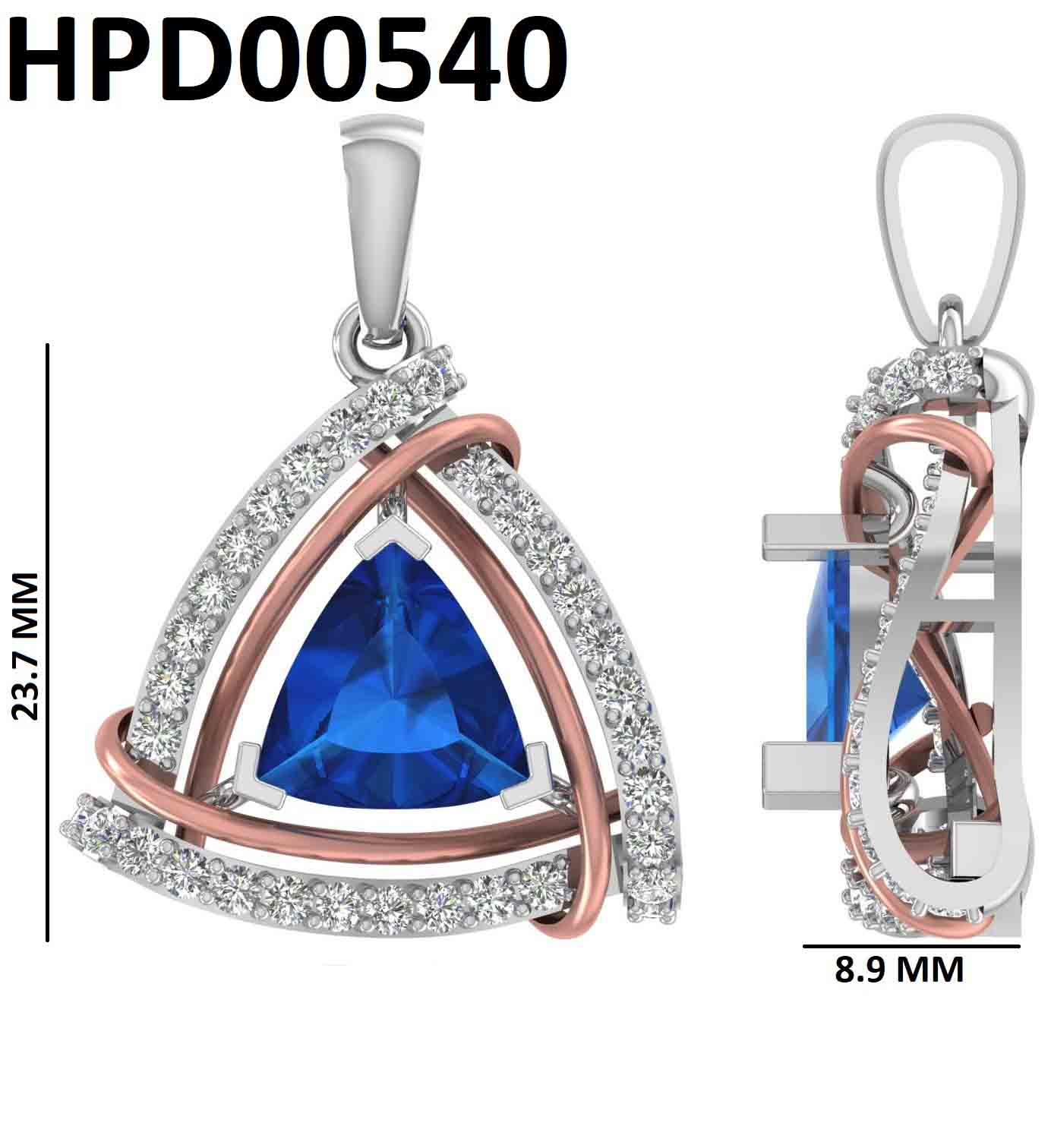 925 Silver Diamond Halo Trillion Blue Pendant