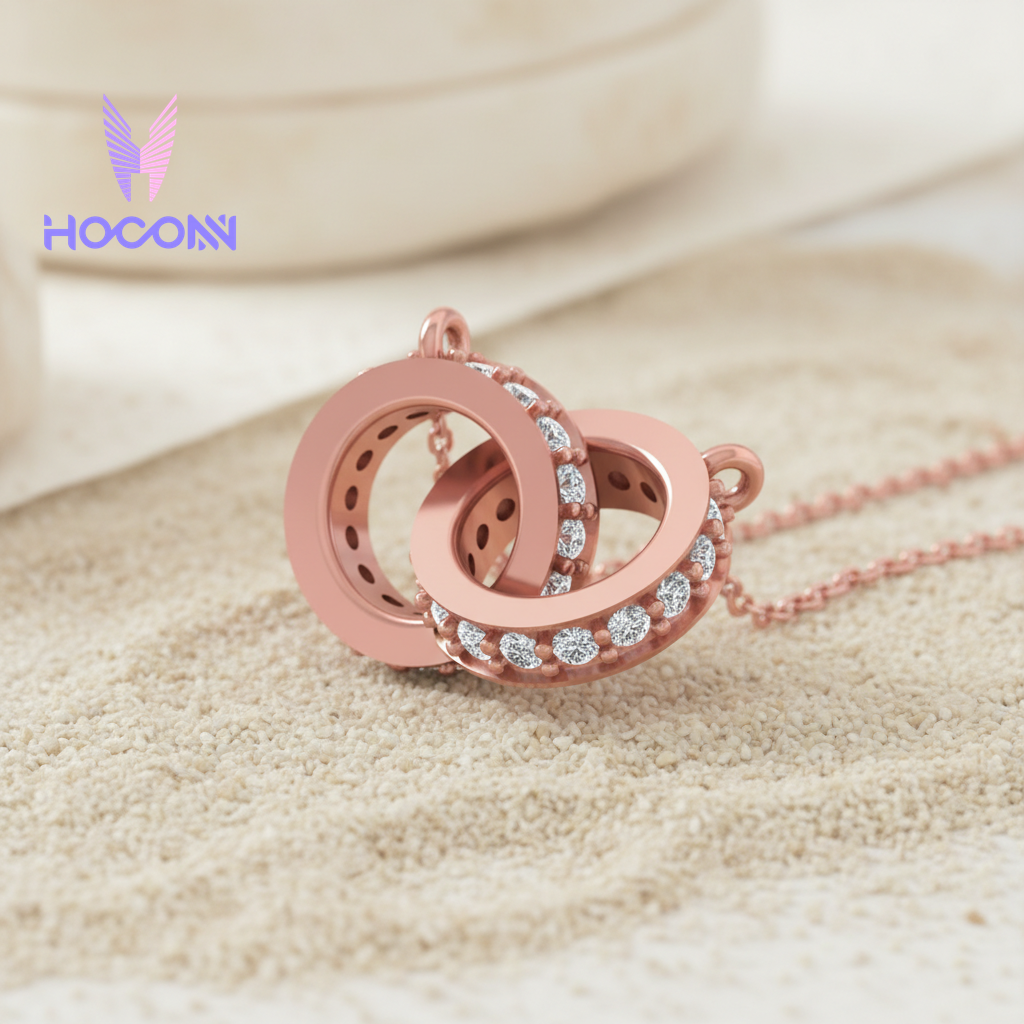 Minimal Interlocking Circle Diamond Pendant With Chain