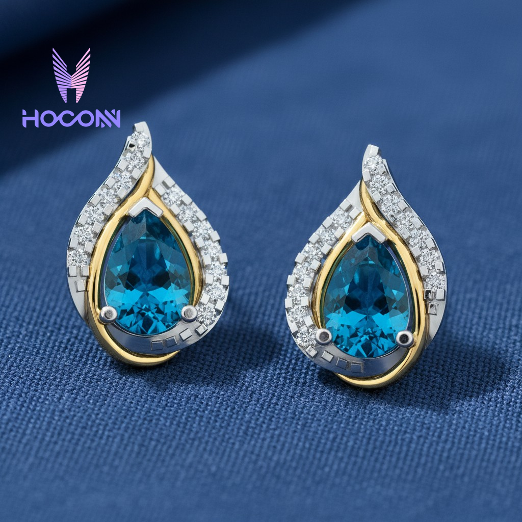 Ocean Teardrop Halo 925 Silver Studs