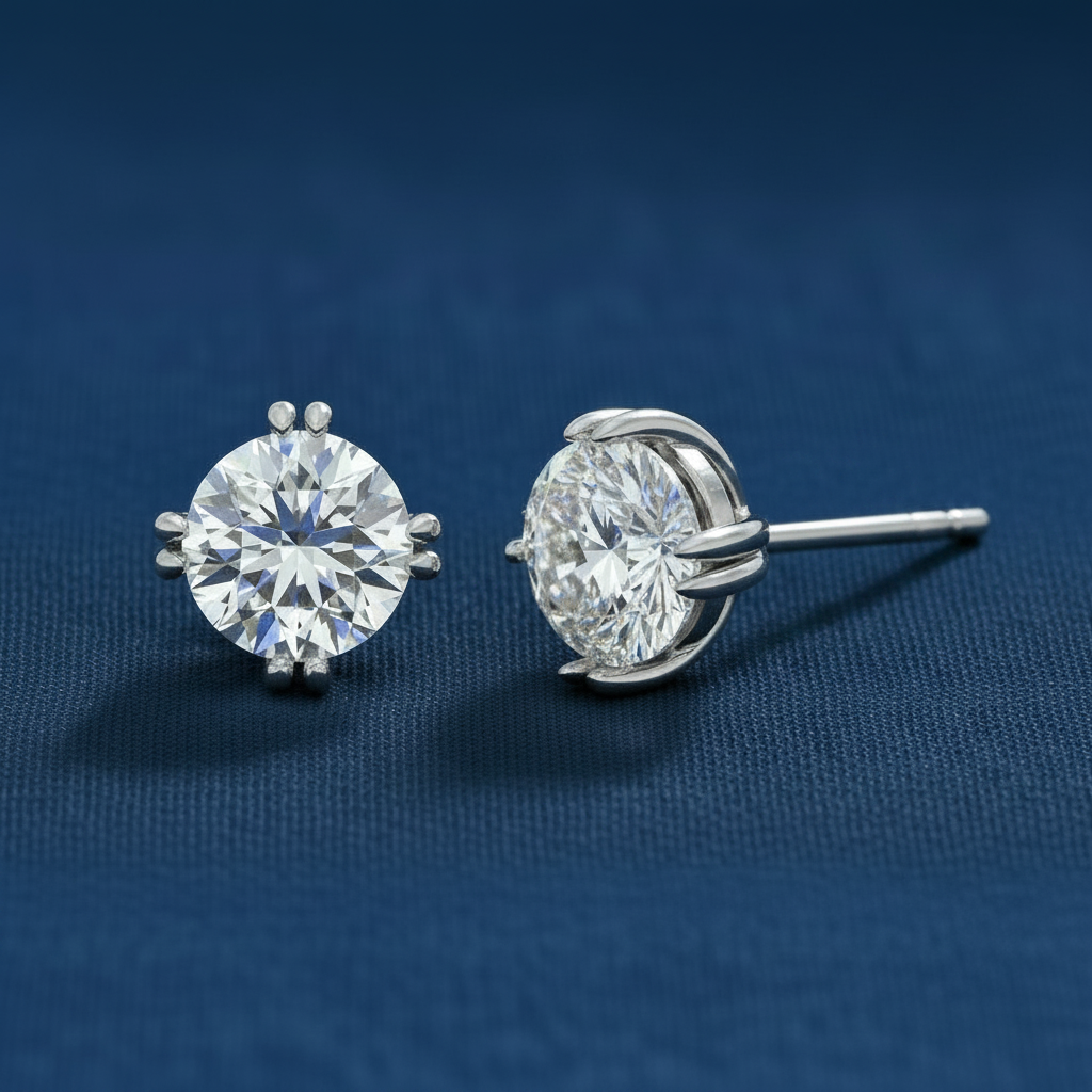 Diamond 925 Silver Stud Earrings