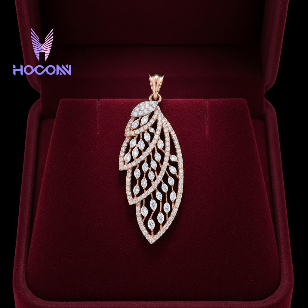 Elegant Leaf Lattice Diamond  Silver Pendant