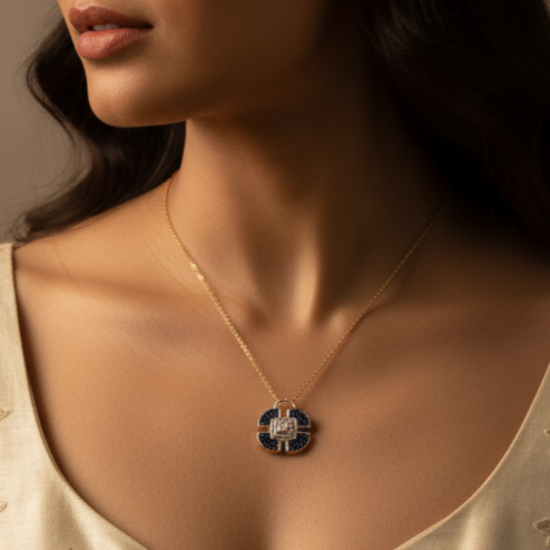 Diamond Accent Blue Pave 925 Silver Pendant