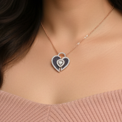 Statement Blue Stone Heart 925 Silver Pendant