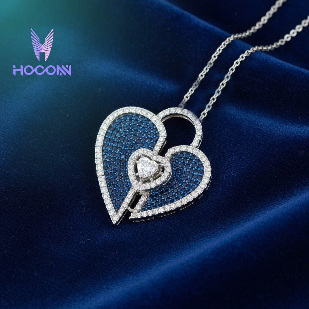 Statement Blue Stone Heart 925 Silver Pendant