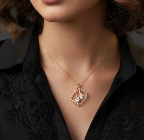 Graceful Pearl Drop Diamond Silver Pendant