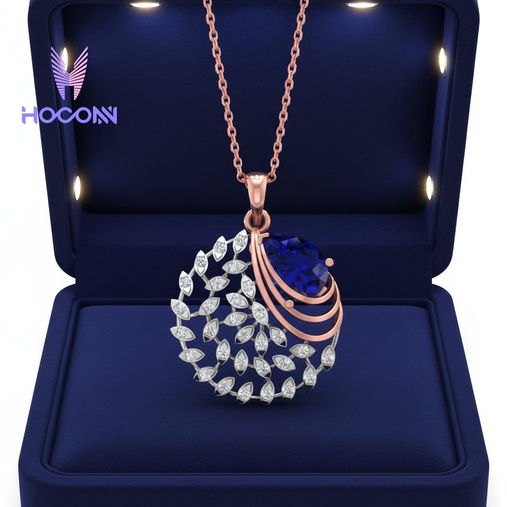 925 Silver Luxury Abstract Blue Diamond Pendant