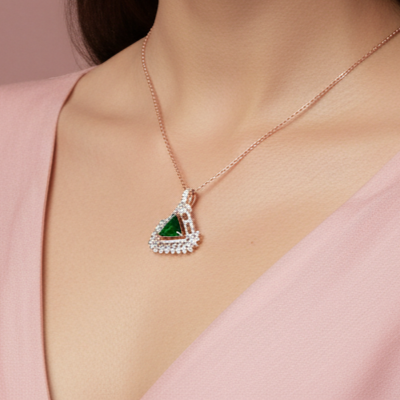 Festive Charm Emerald Diamond Silver Pendant