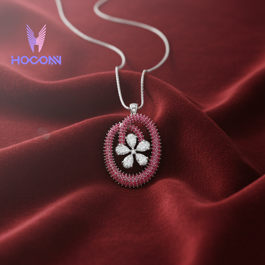 925 Silver Floral Grace Diamond Oval Pendant