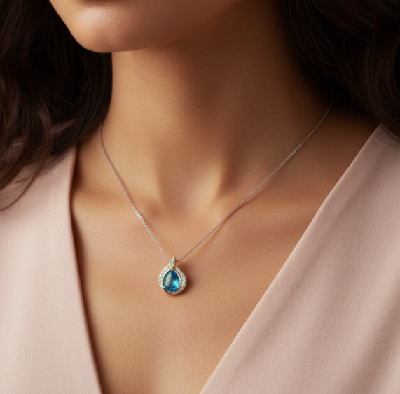 925 Silver Ocean Drop Inspired Gem Pendant