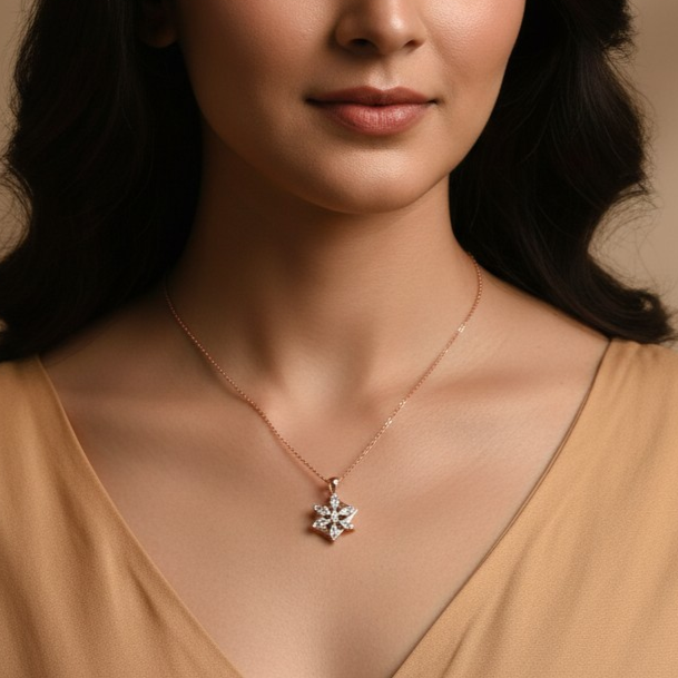 Diamond Petal Star Silver Pendant