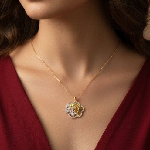 Sunray Fan Gold  Plated 925 Silver Pendant