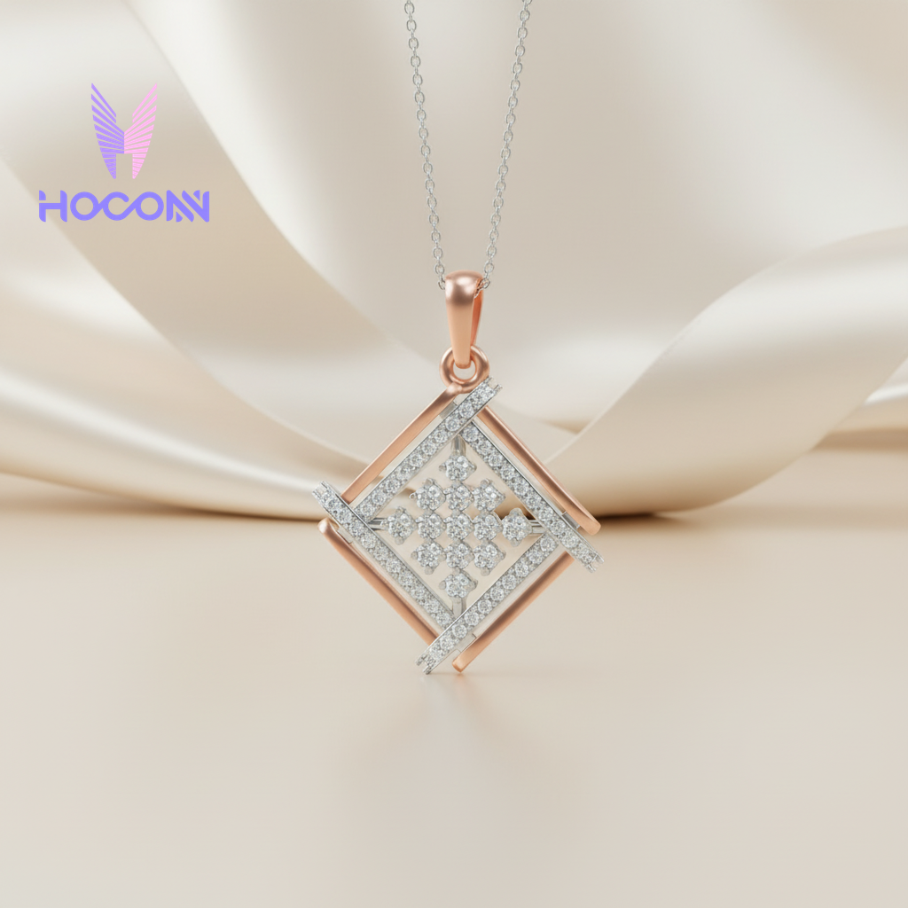 925 Silver Central Diamond Grid Square Pendant