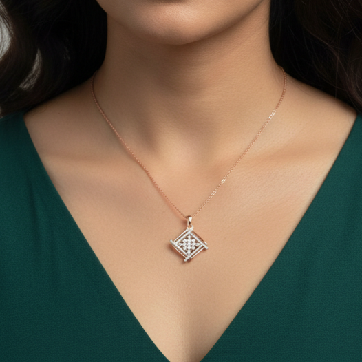 925 Silver Central Diamond Grid Square Pendant