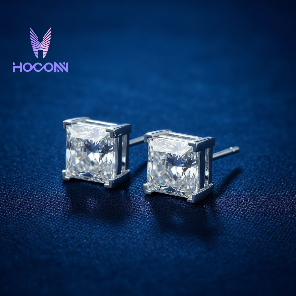 Square Solitaire 925 Silver Stud Earrings