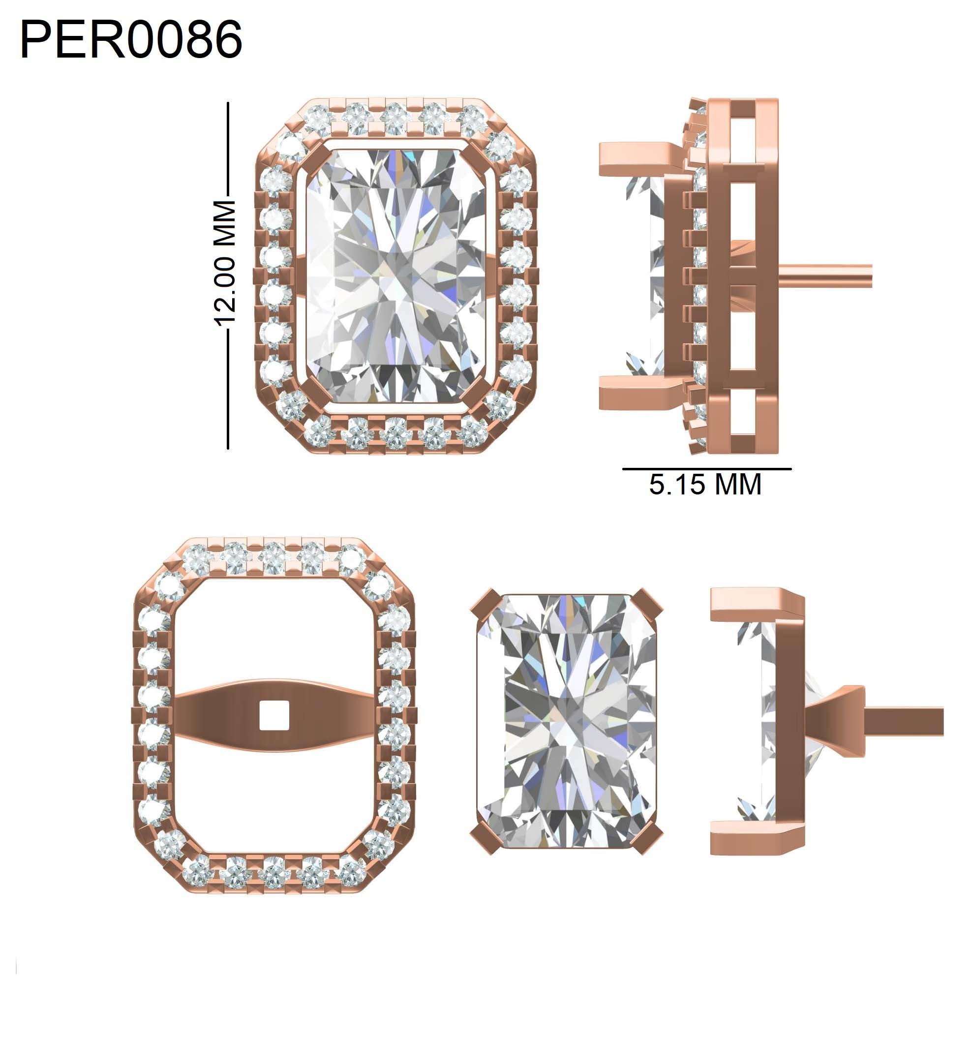 Emerald Cut Halo 925 Silver Studs