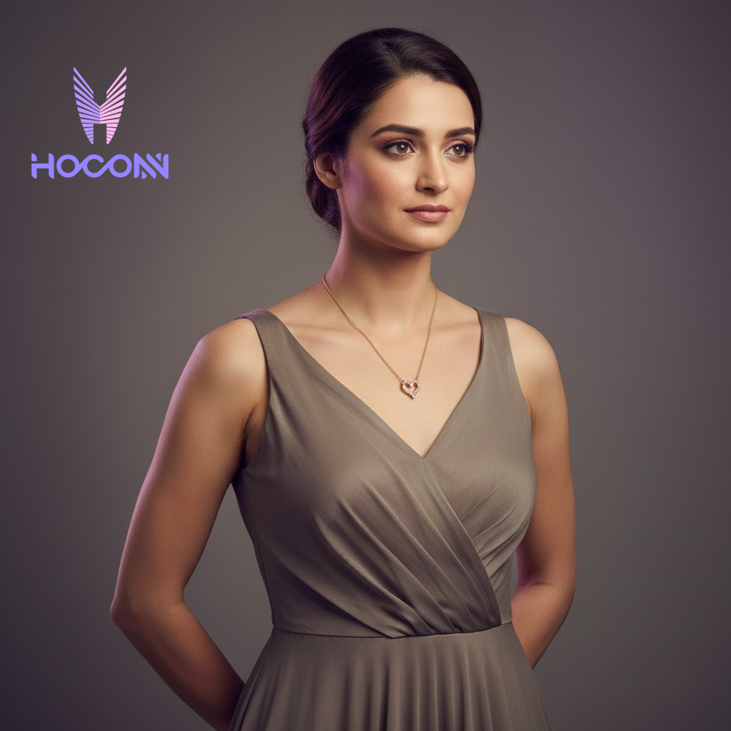 Sweet Pink Stone Heart Silver Necklace With Chain