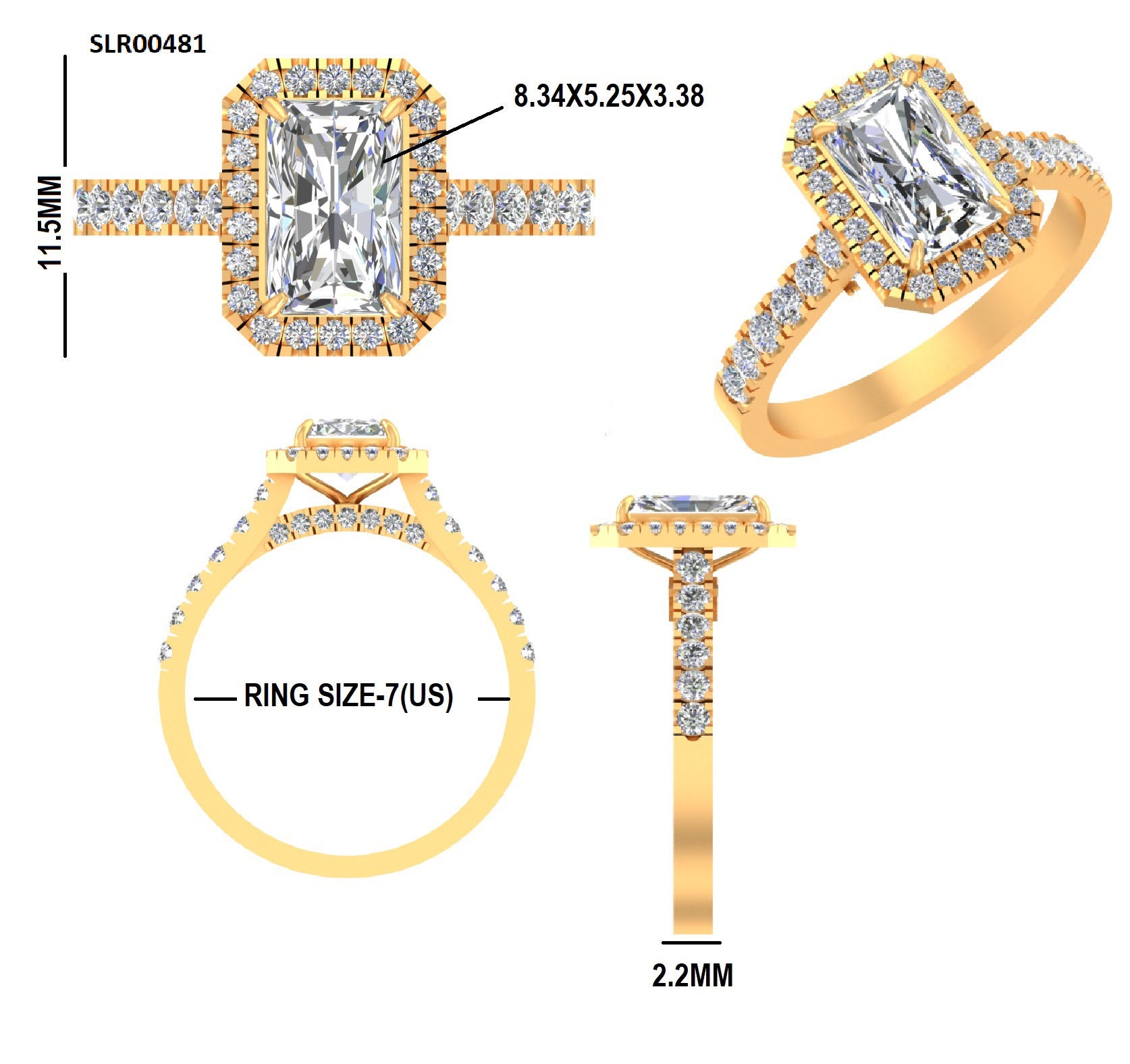 Emerald Cut Halo Diamond Silver Ring