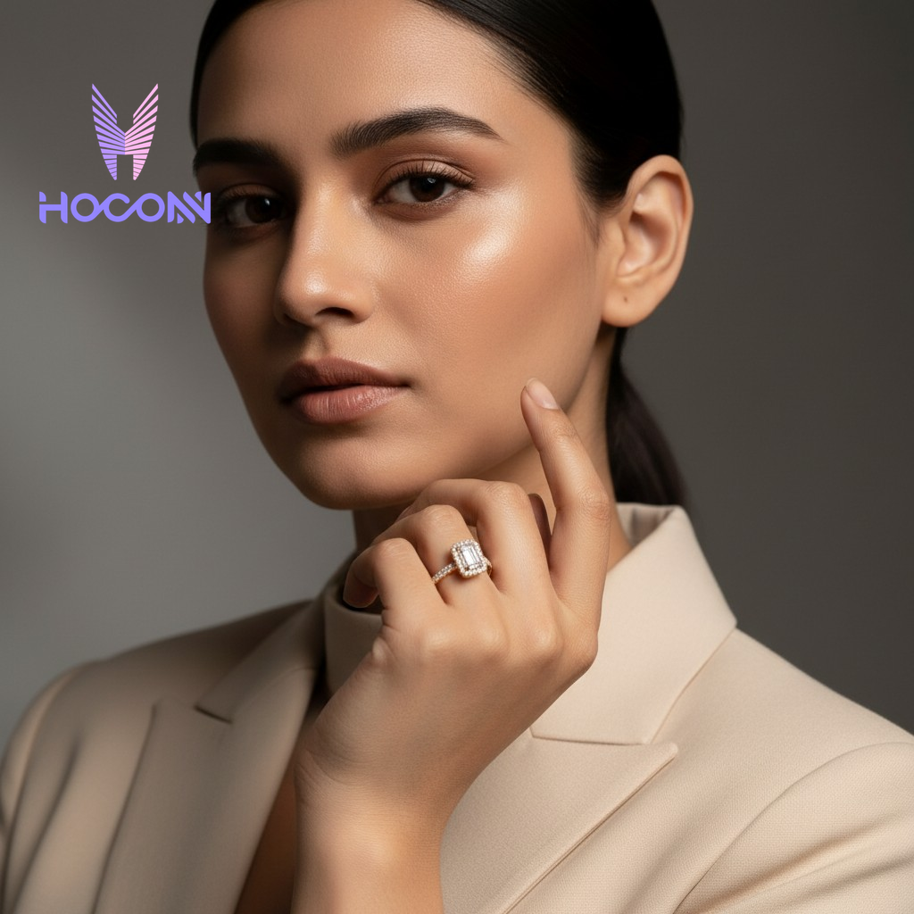 Emerald Cut Halo Diamond Silver Ring