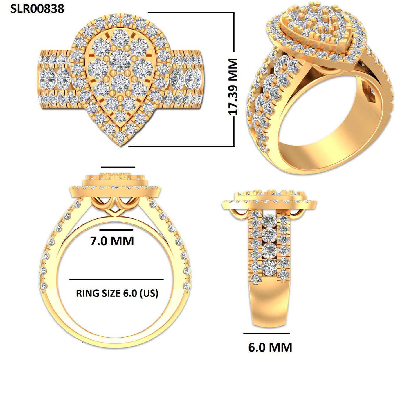 Royal Halo Pear Diamond SIlver Ring