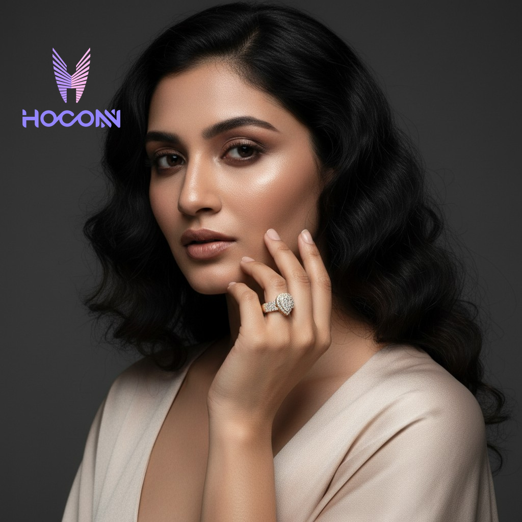 Royal Halo Pear Diamond SIlver Ring