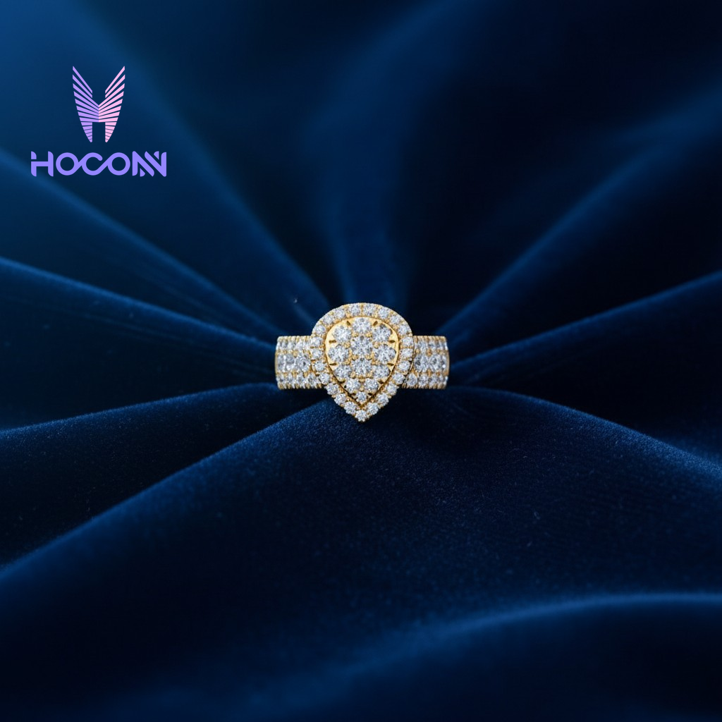 Royal Halo Pear Diamond SIlver Ring