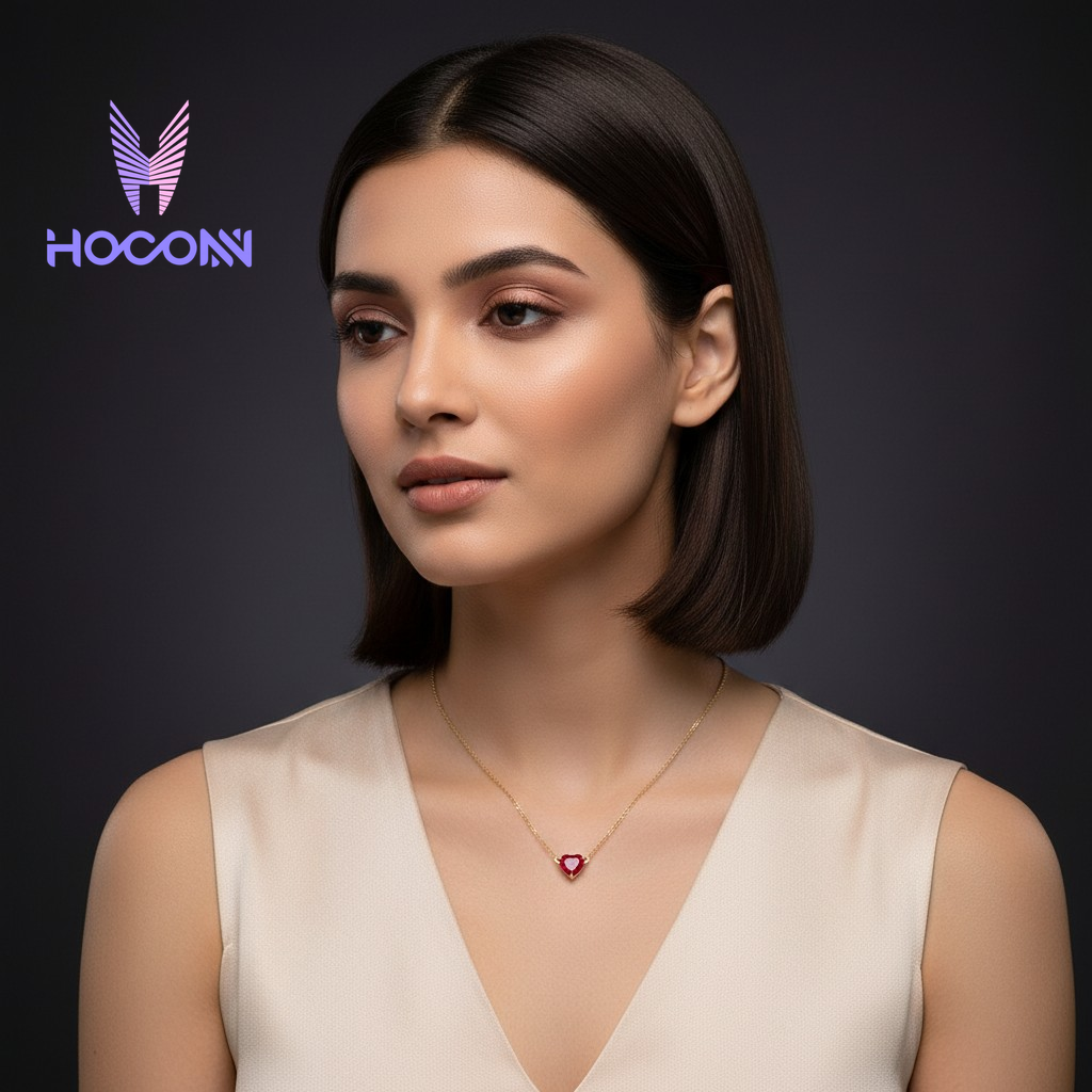 Chic Red Heart Stone Silver Pendant With Chain