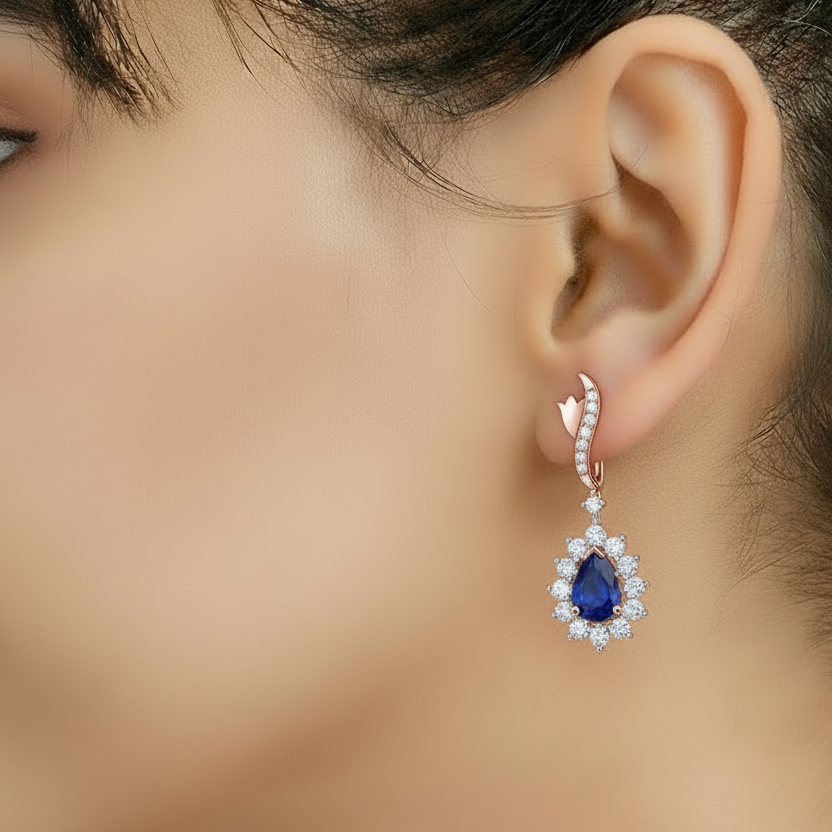 Blue Sapphire Drop Earring Model