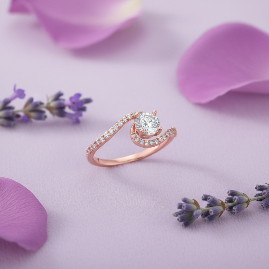 Bypass Solitaire Ring on Lavender