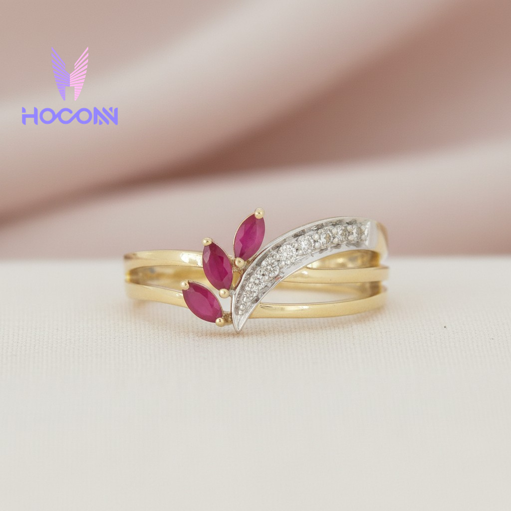 Crescent Ruby Ring | 925 Silver | Gold Plated