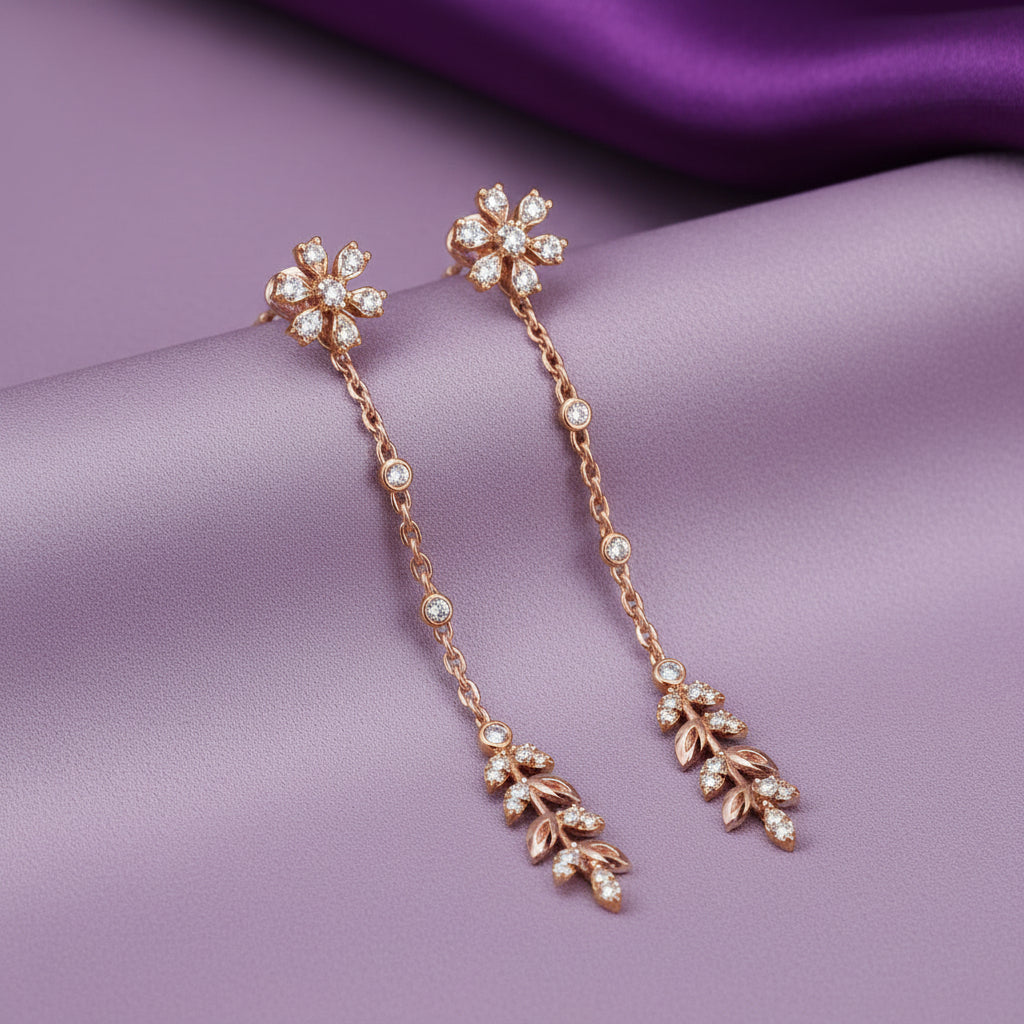 Floral Chain Drop 925 Silver Earrings