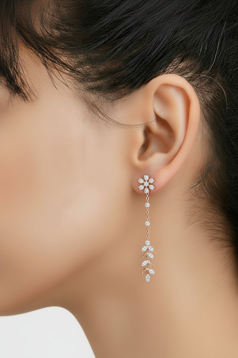 Floral Chain Drop 925 Silver Earrings