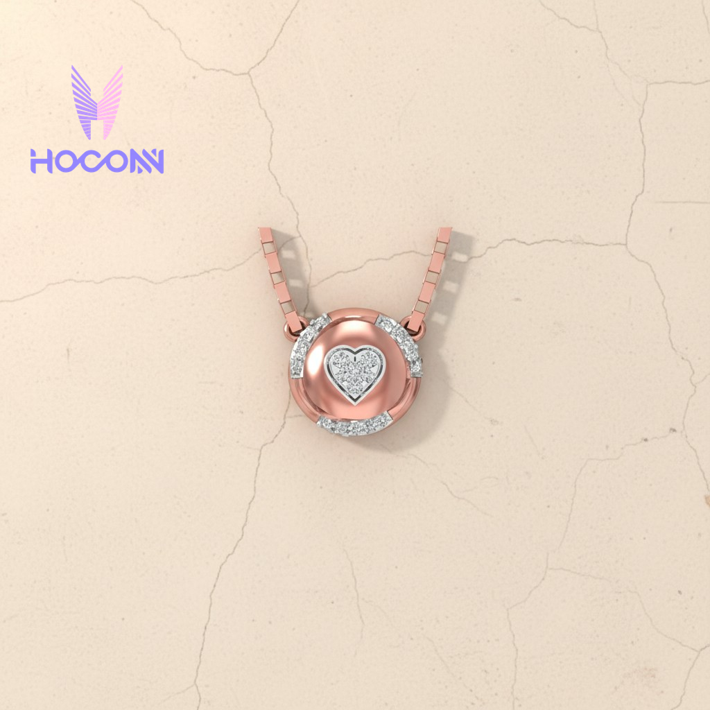 Round Medallion Heart Diamond Silver Pendant With Chain