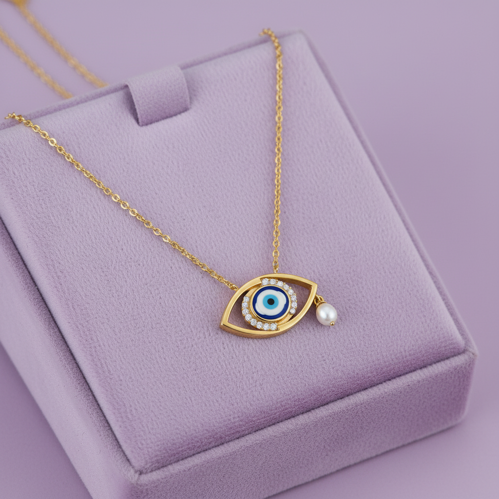 CPD00267 evil eye necklace on lavender velvet