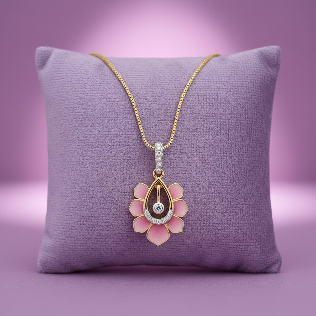 CPD00277 yellow gold pink enamel flower pendant full lavender theme cushion atmospheric background