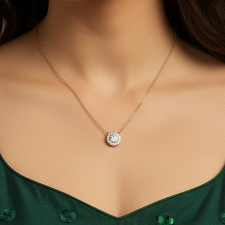 Timeless Round Diamond 925 Silver Pendant With Chain