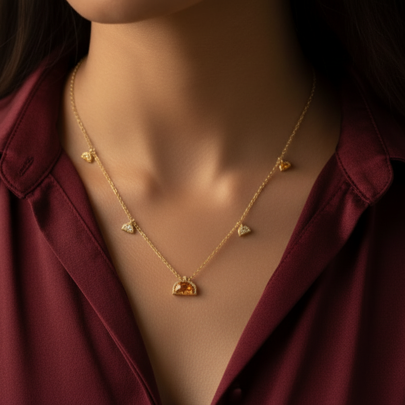 CPS00274 necklace on maroon silk blouse