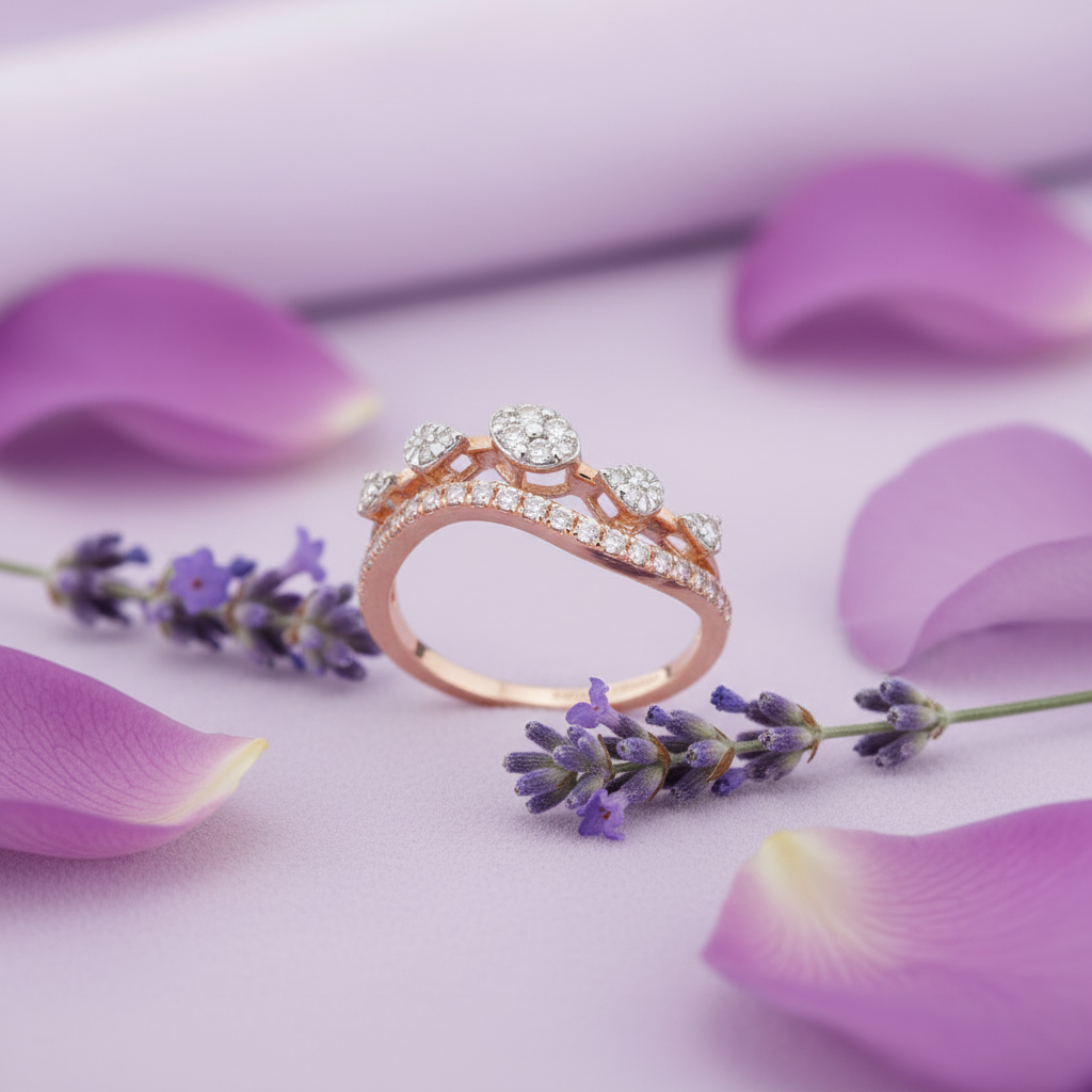 Crown Double Band Ring on Lavender
