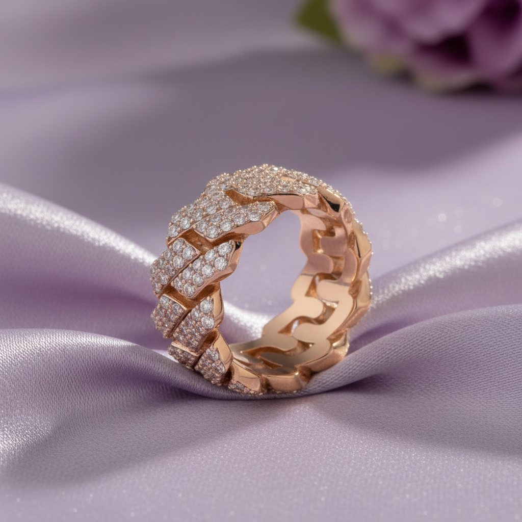 Cuban link iced ring upright lavender