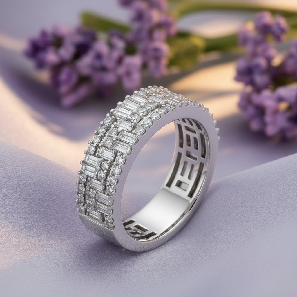 Diamond band upright minimal flowers