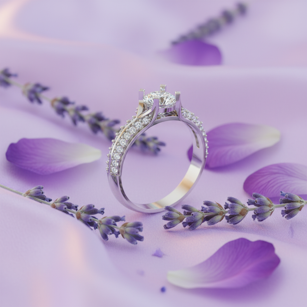 Diamond Ring on Lavender Silk