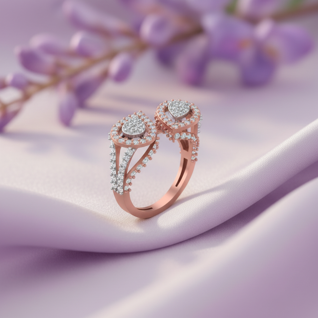 Double Teardrop Diamond Ring – Standing Lavender