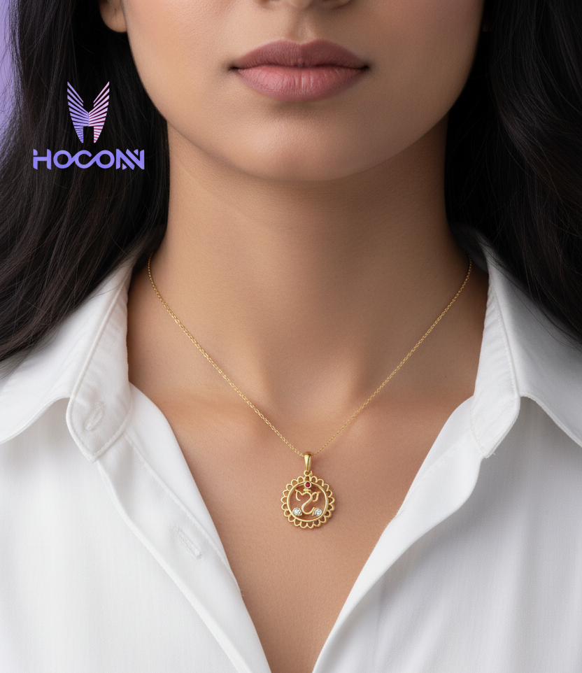 Exact Design - Extra Small Yellow Gold Om Pendant - Model Neck